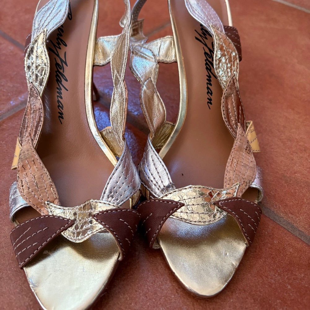 Beverly Feldman Metallic Leather Slingback Heels | Made in Italy